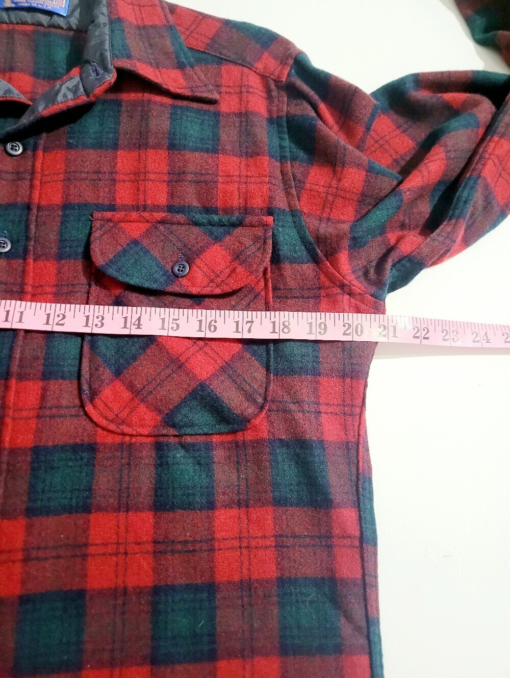 Vintage Pendleton 100% Virgin Wool Board Shirt Red Green Plaid Made In USA Med - Picture 9 of 13